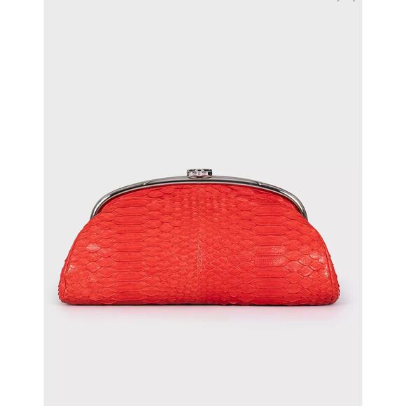 Chanel Red Snakeskin Silver Hardware Clutch Bag - Picture 1 of 7